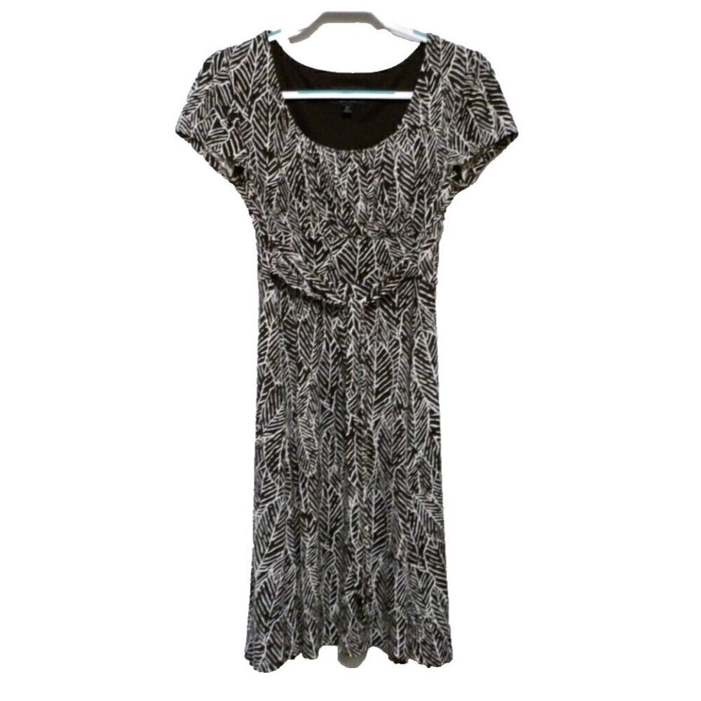 CONNECTED brown & white polyester blend dress women's size 10 Petite - Picture 1 of 3
